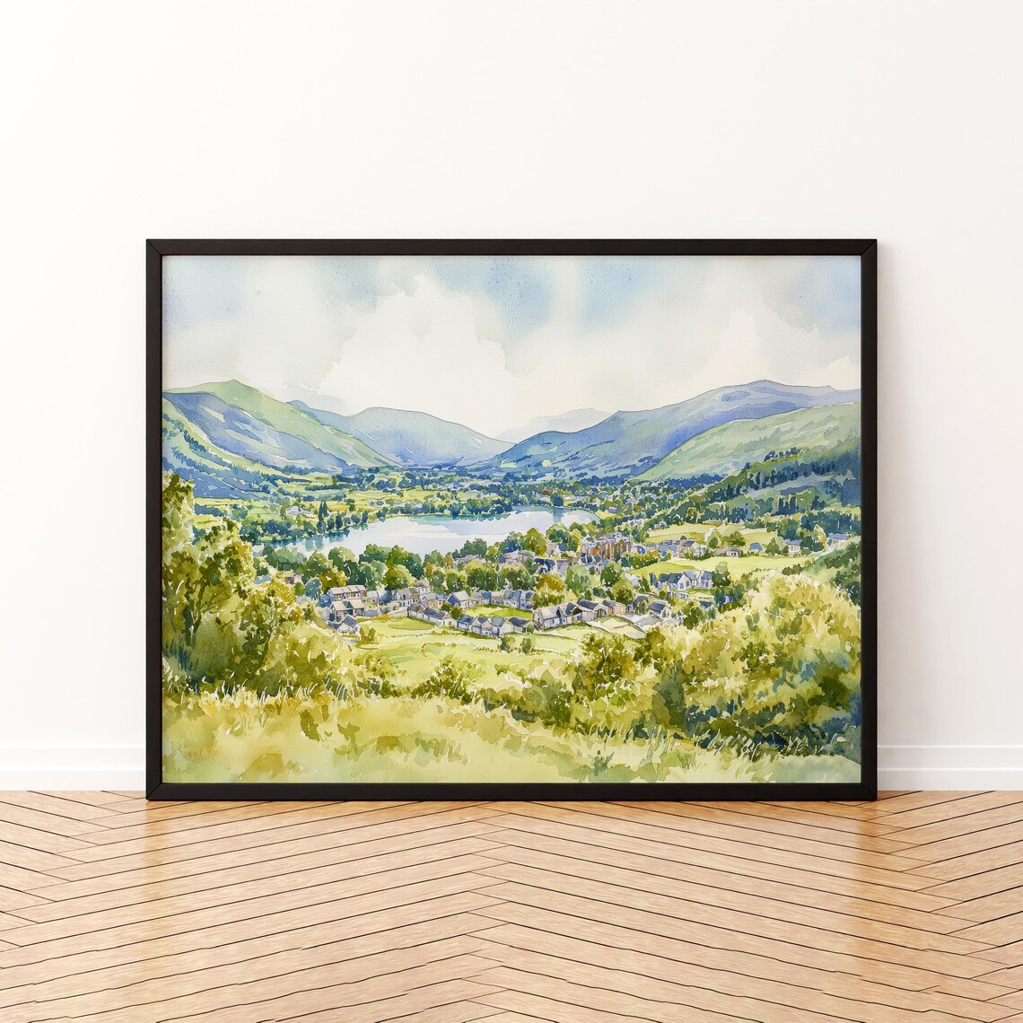 Keswick England Watercolor Travel Poster, Lake District