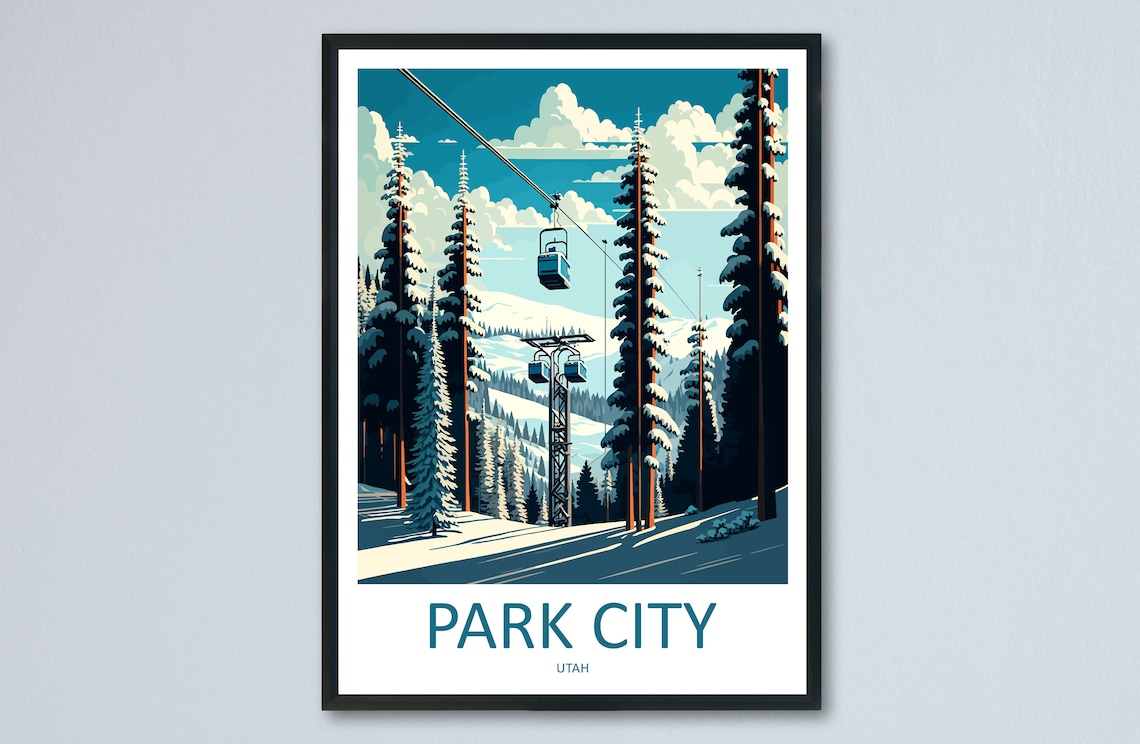 Park City Travel Poster, Skiing Wall Art