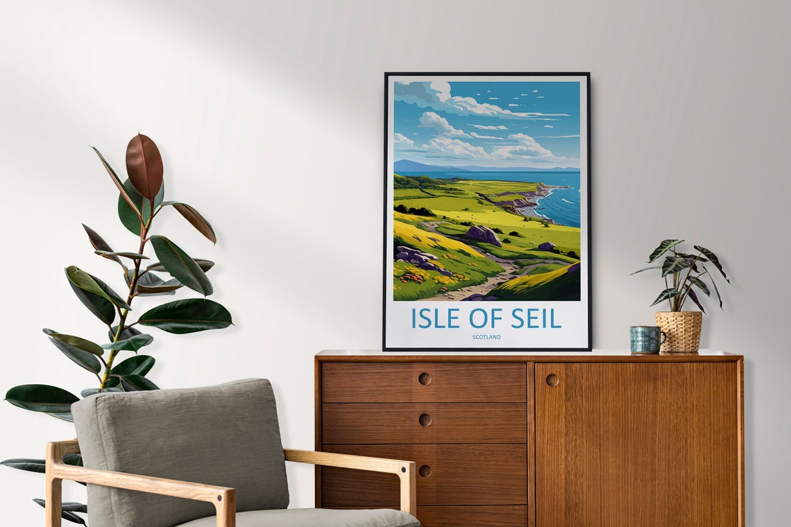 Isle of Seil Scotland Rolling Meadow Coast Illustrated Poster - Image 2
