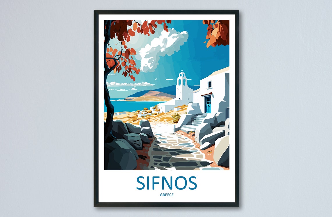 Sifnos Greece Cyclades Whitewashed Chapel Cobblestone Lane Poster