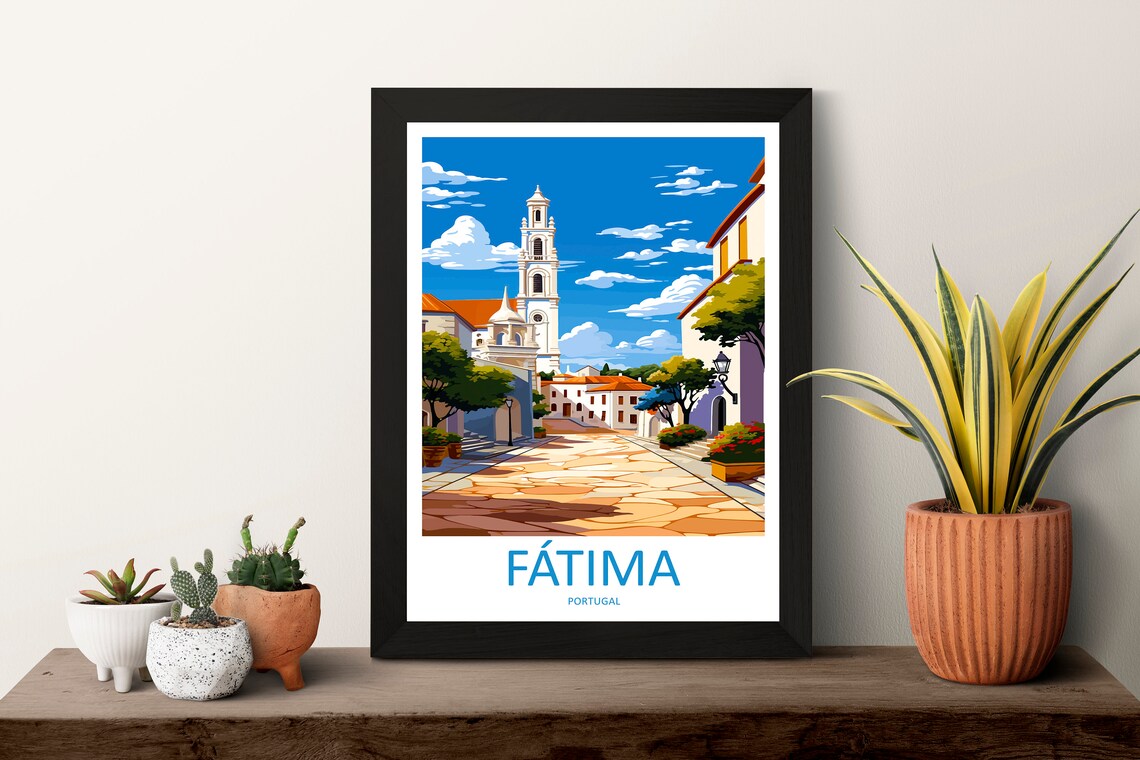 Fátima Portugal Church Square White Tower Pilgrim Travel Poster Art - Image 3
