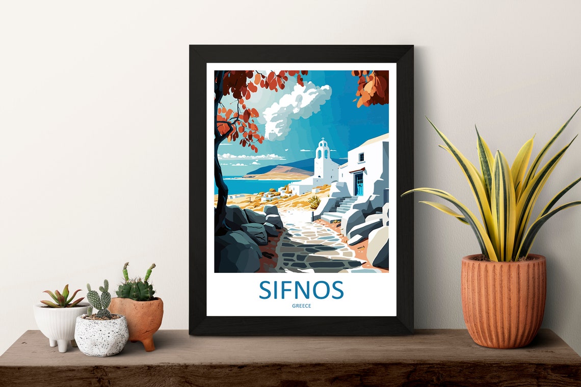 Sifnos Greece Cyclades Whitewashed Chapel Cobblestone Lane Poster - Image 3