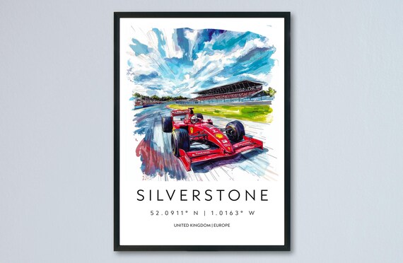 Silverstone Formula 1 Racing Red Race Car Track Watercolor Sports Poster