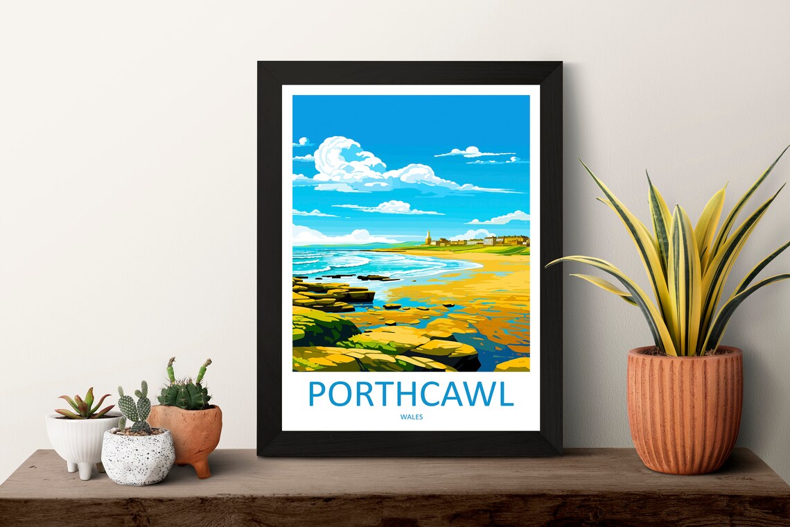 Porthcawl Wales Golden Rocky Shore Seaside Holiday Travel Poster - Image 3