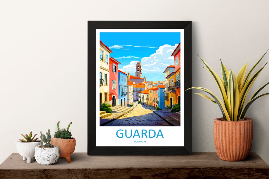 Guarda Portugal Colorful Old Town Street Steps Travel Poster Artwork - Image 3