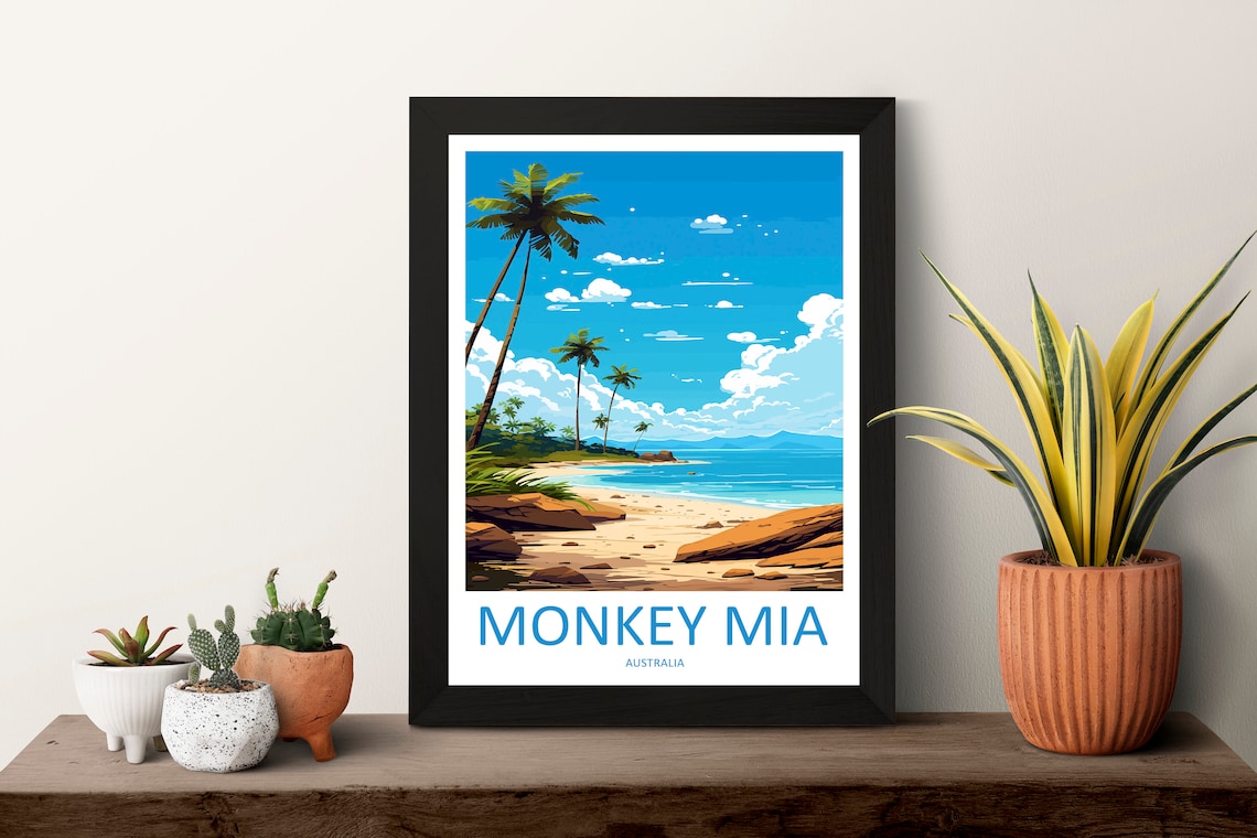 Monkey Mia Australia Palm Fringed Beach Shoreline Travel Poster - Image 3