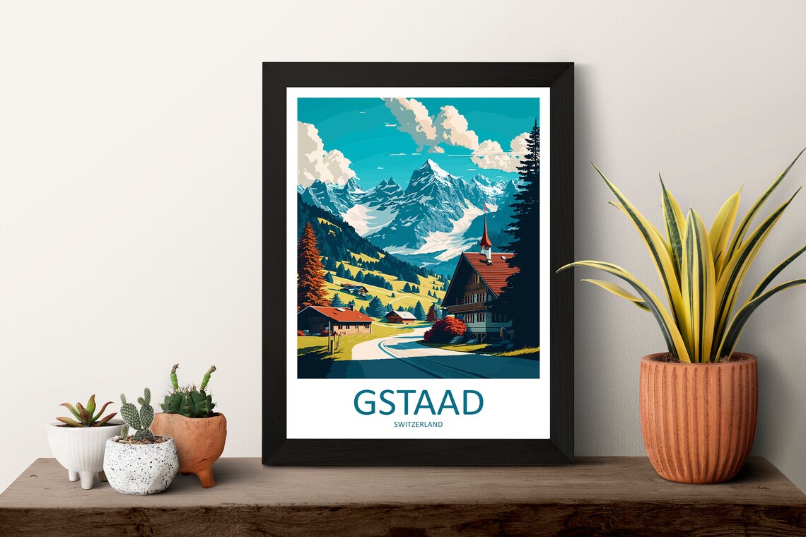 Gstaad Travel Poster, Switzerland Place Art Print - Image 3