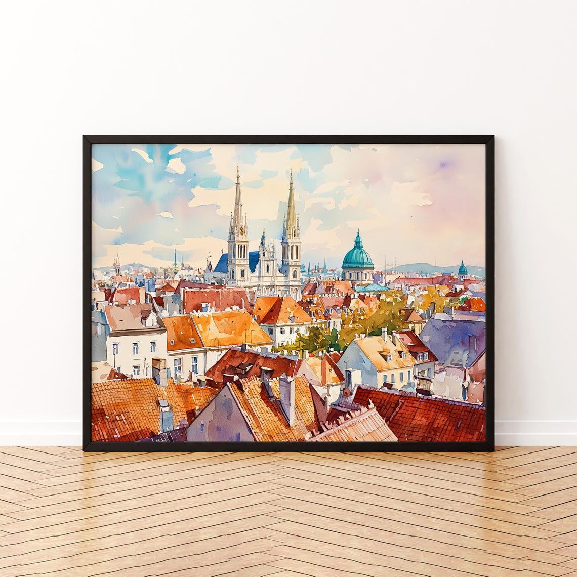 Zagreb Watercolor Poster Wall Art Hanging Home Dcor Gift Lovers Croatia