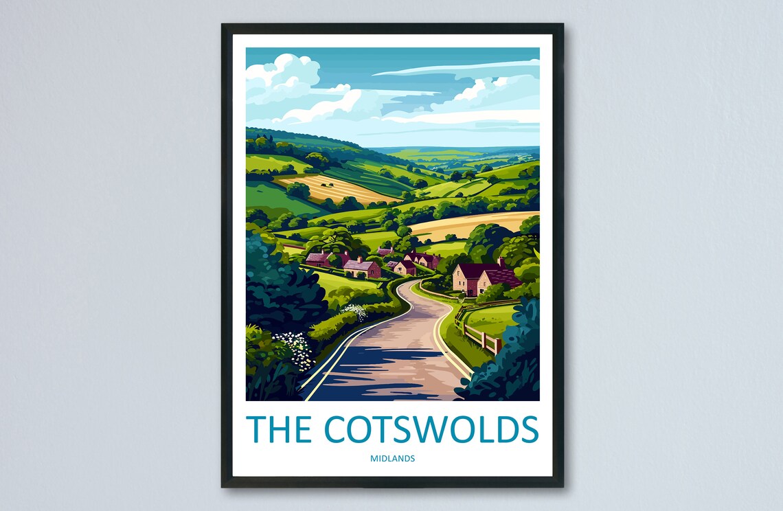 The Cotswolds England Rolling Hills Country Lane Travel Poster