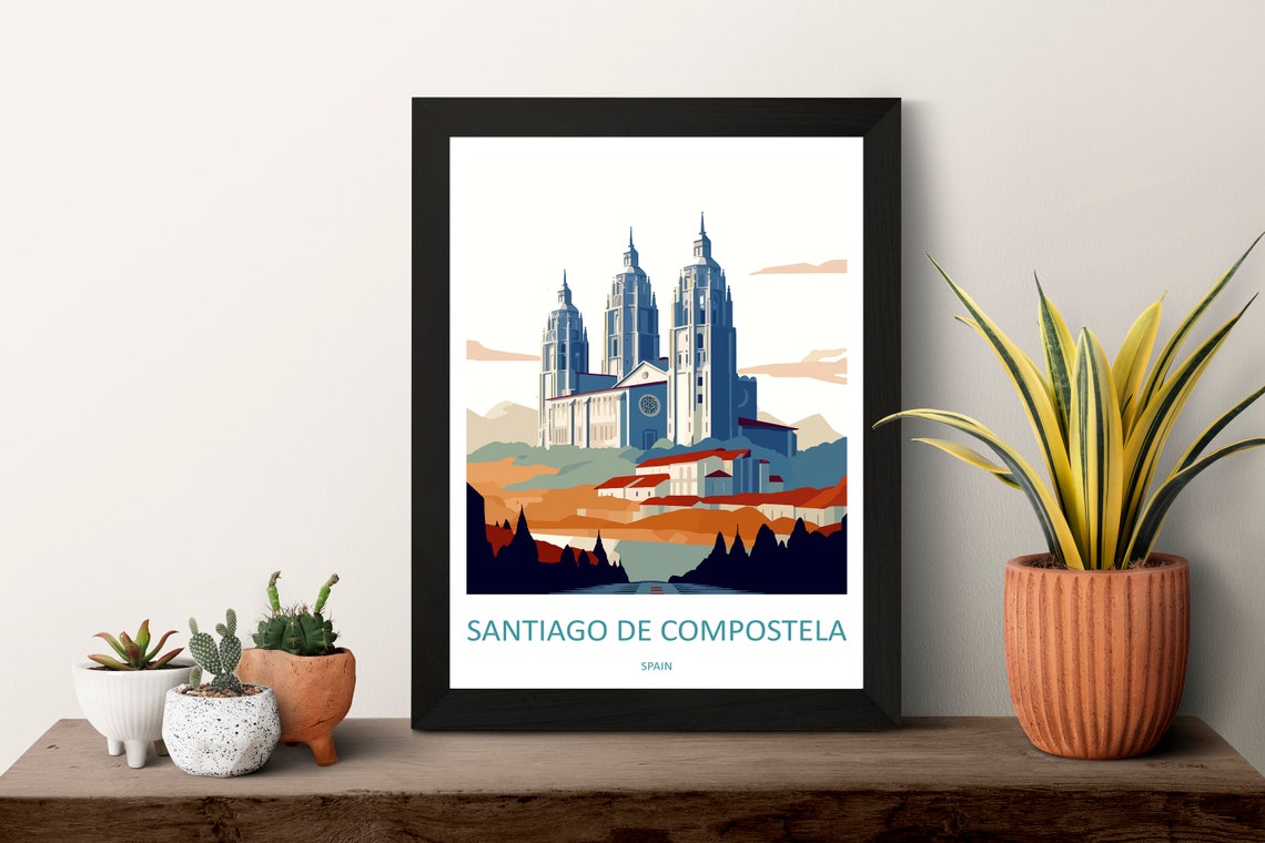 Santiago de Compostela Spain Travel Poster with the Grand Cathedral - Image 3