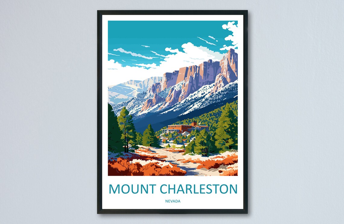Mount Charleston Nevada Alpine Peak Snowy Lodge Winter Poster