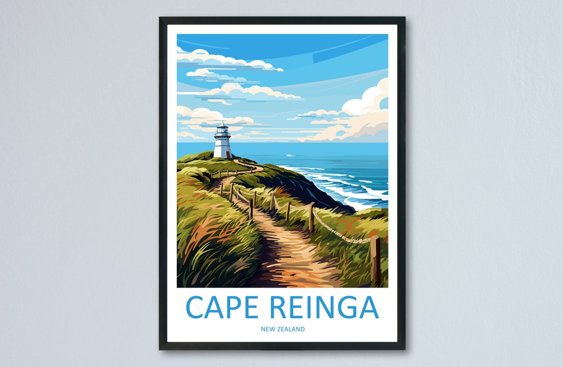 Cape Reinga Lighthouse on Windswept Coastal Cliffs New Zealand Poster