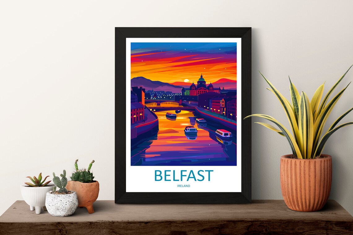 Belfast Ireland Golden Sunset River Lagan Cityscape Travel Poster - Image 3
