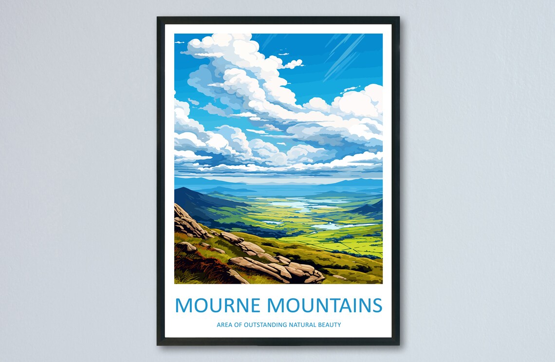Mourne Mountains Travel Print, AONB Landscape Poster