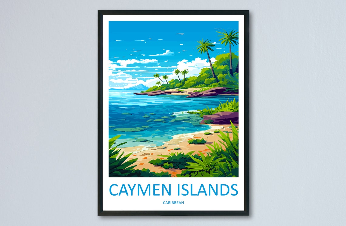 Cayman Islands Palm Beach Turquoise Bay Caribbean Travel Poster