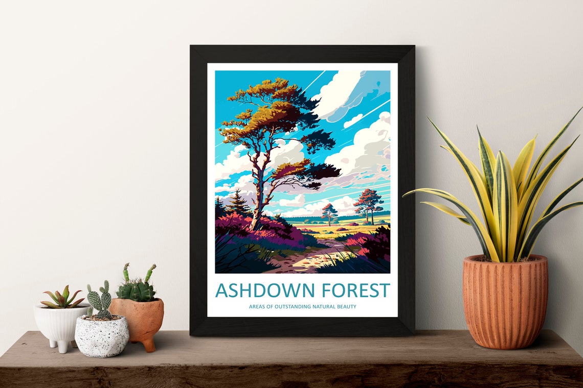 Ashdown Forest England Heathland Pines Under Blue Sky Poster - Image 3