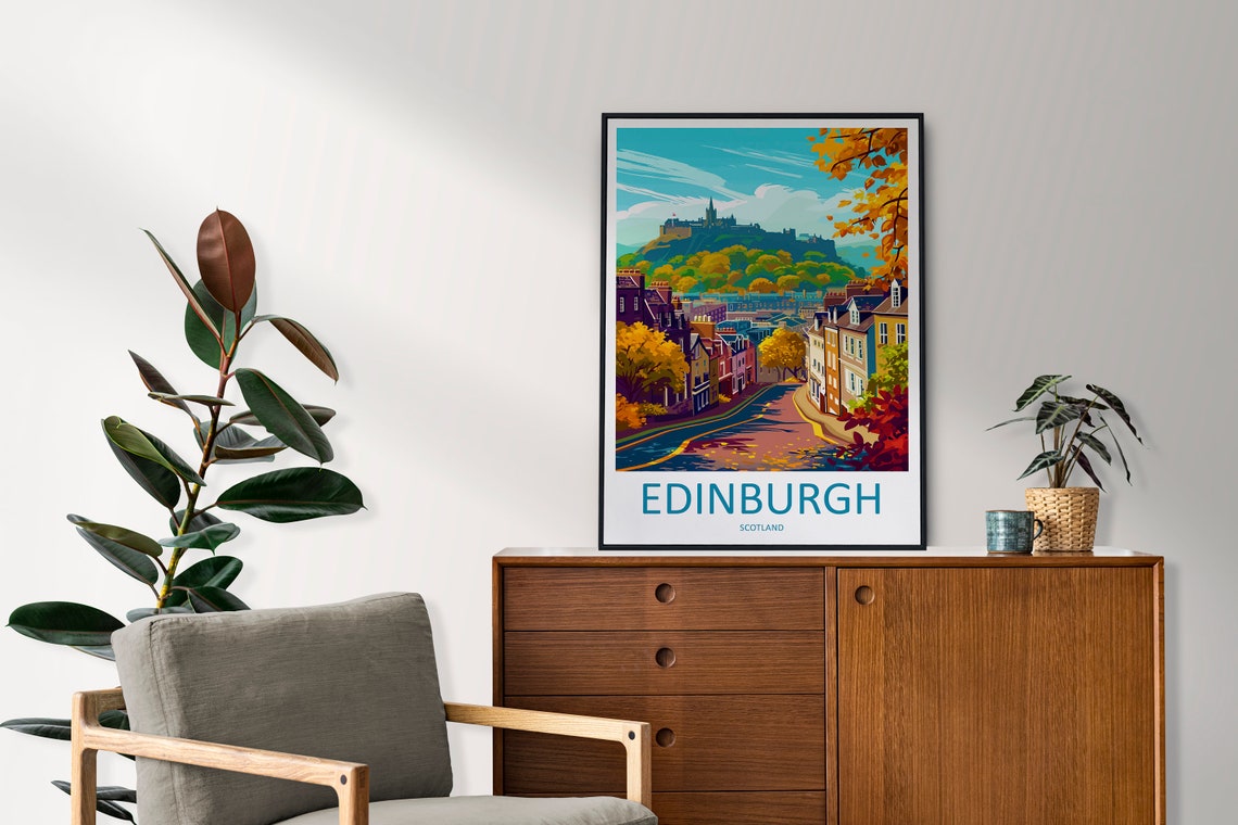 Edinburgh Scotland Castle Hill Autumn Street Golden Trees Poster - Image 2