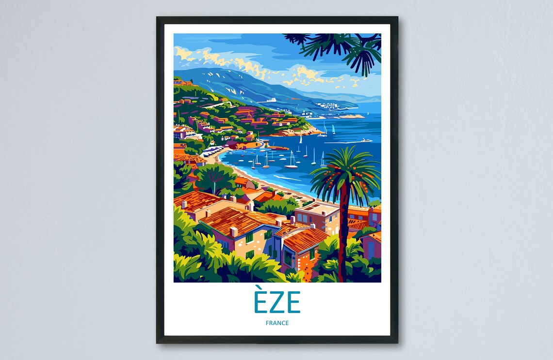 Eze France French Riviera Coastal Bay Scenic Summer Travel Poster