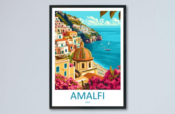 Amalfi Coast Travel Poster, Positano View Cityscape