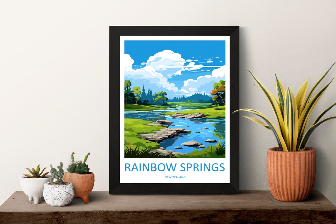 Rainbow Springs New Zealand Lazy River Meadow Stream Scene Poster - Image 3