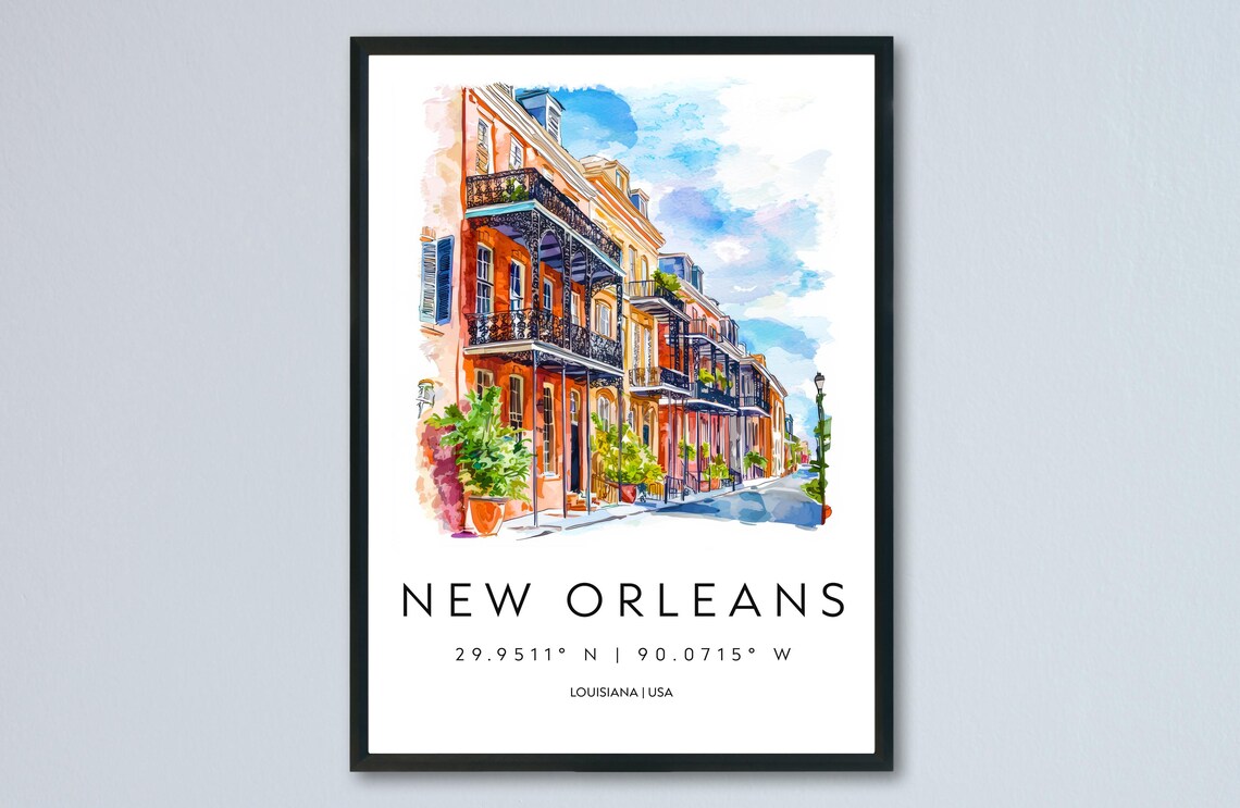 New Orleans Louisiana French Quarter Balcony Watercolor Poster