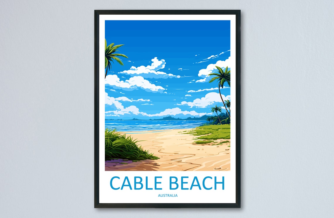 Cable Beach Palm Trees Tropical Shore Australia Travel Poster