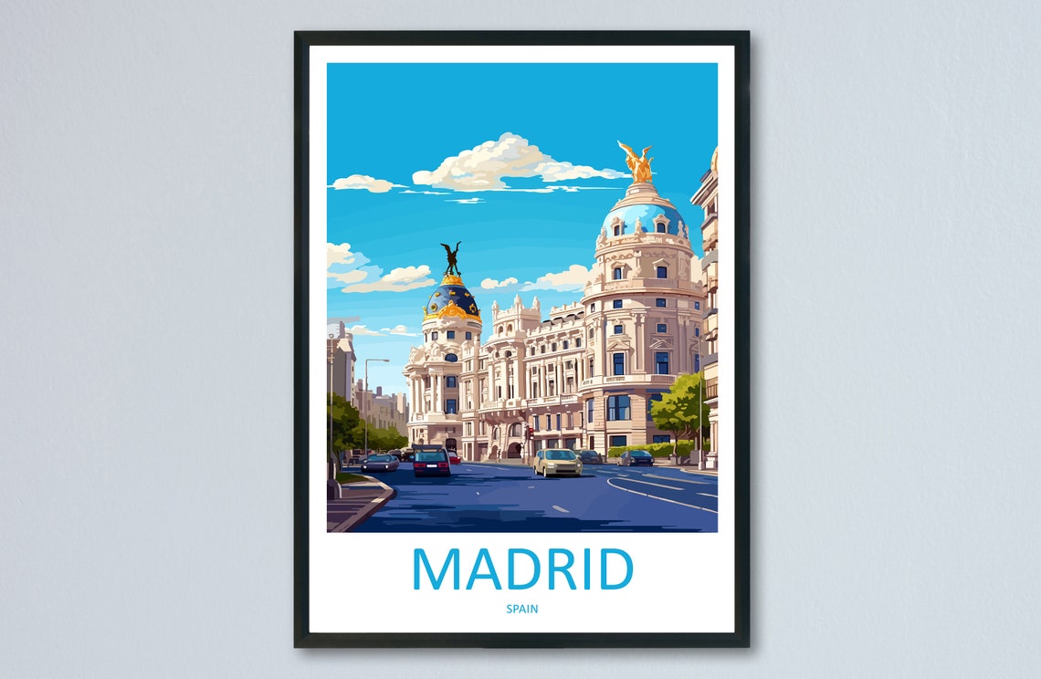Madrid Spain Gran Via Metropolis Building Under Blue Sky Poster