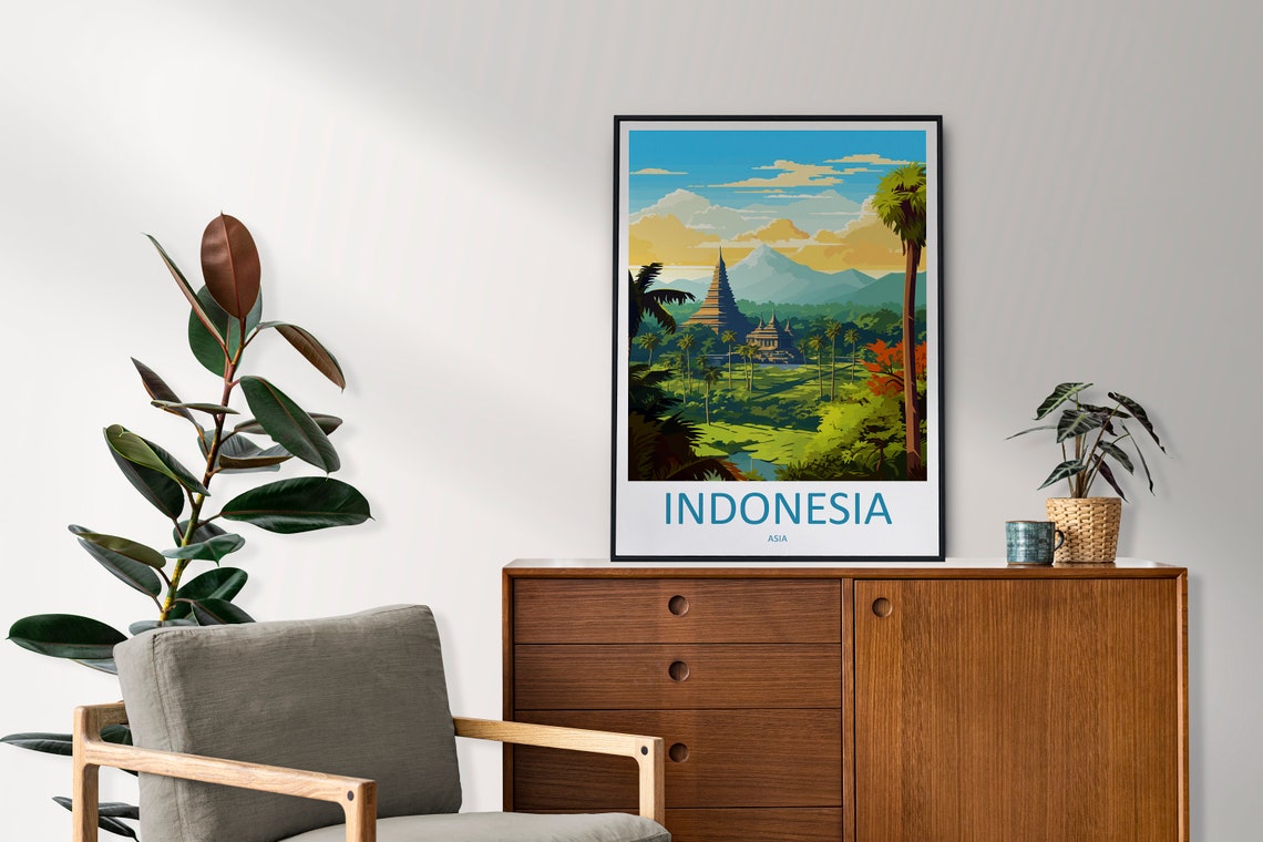 Indonesia Temples Rice Terraces Volcano Jungle Travel Poster - Image 2
