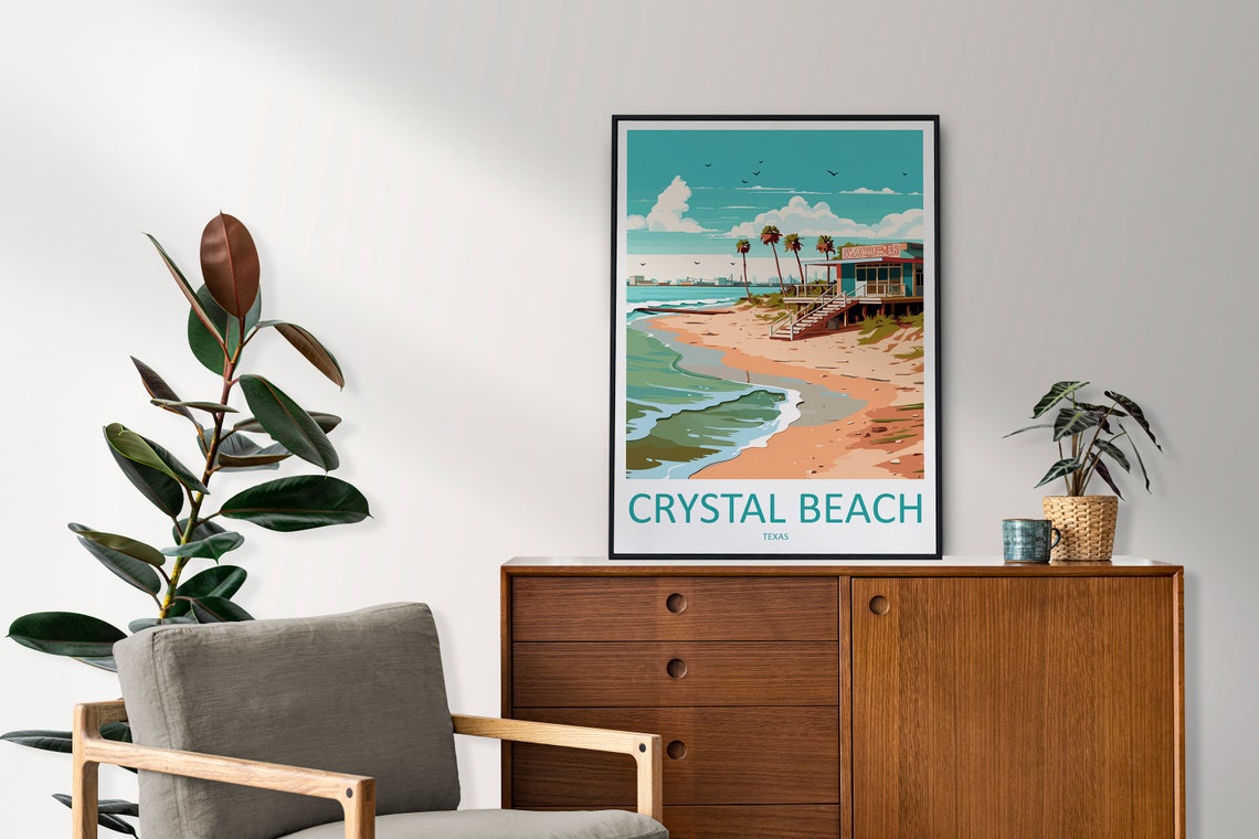Crystal Beach Texas Seaside Stilt House Illustrated Travel Poster - Image 2