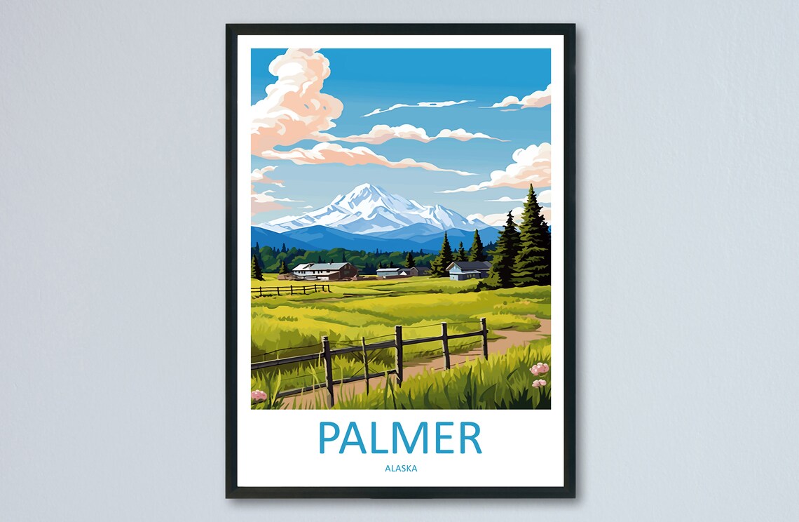 Palmer Alaska Mountain Farm Summer Meadow Vintage Travel Poster