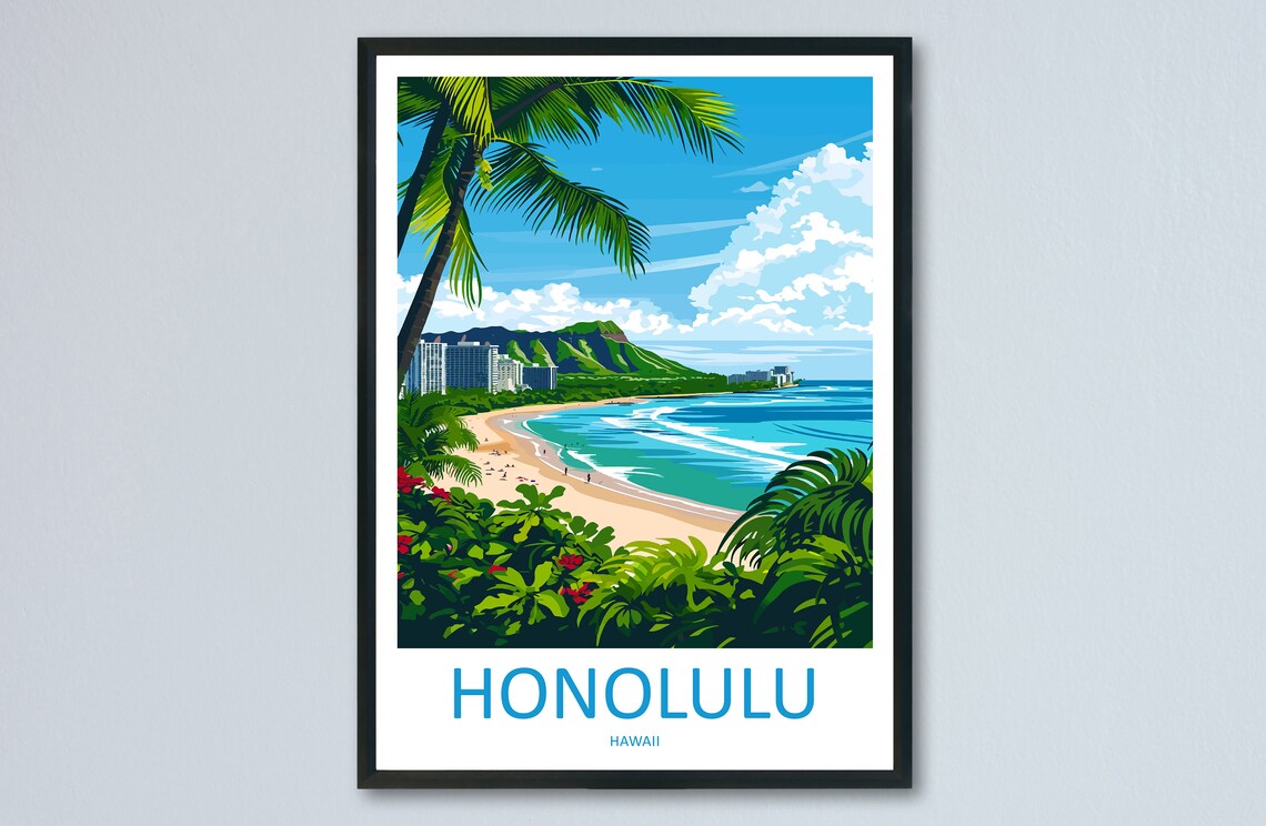 Honolulu Travel Poster, Hawaii Home Decor