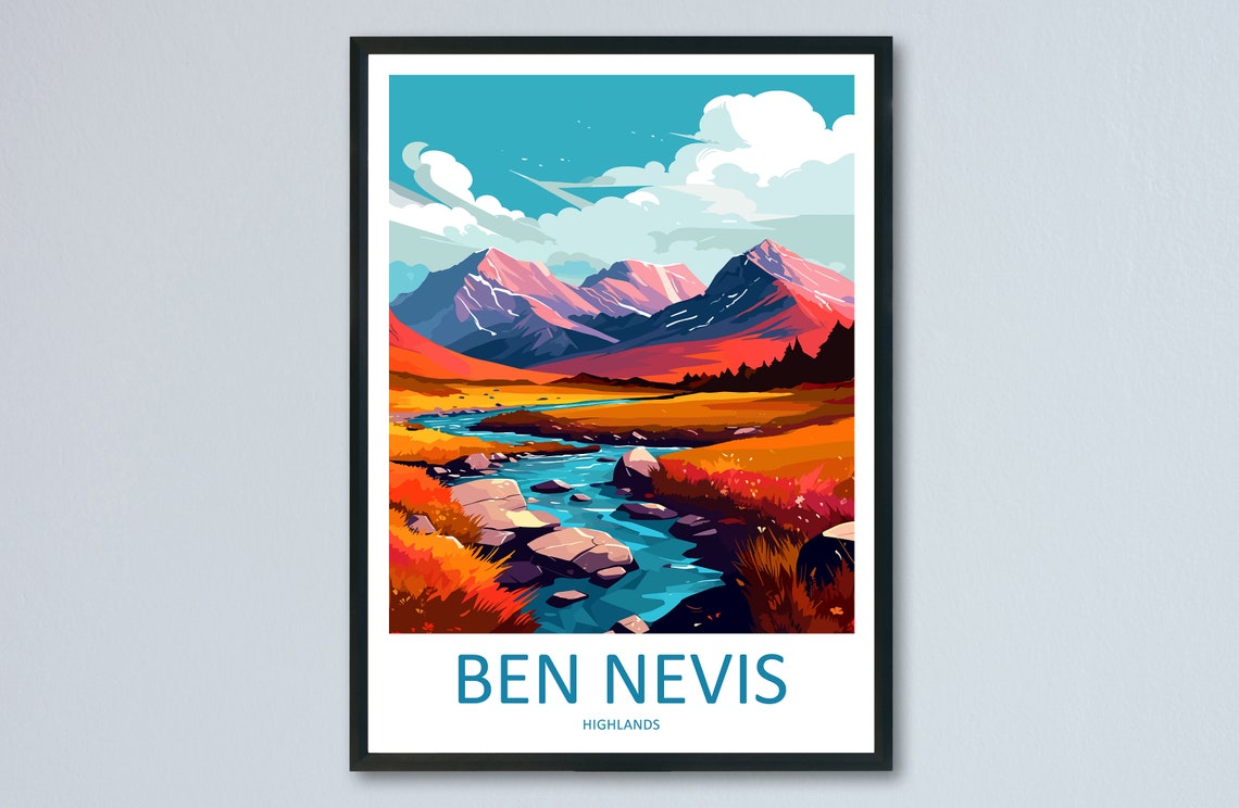 Ben Nevis Scottish Highlands Autumn River Valley Landscape Poster