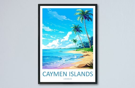 Cayman Islands Caribbean Palm Beach Ocean Tropical Travel Poster
