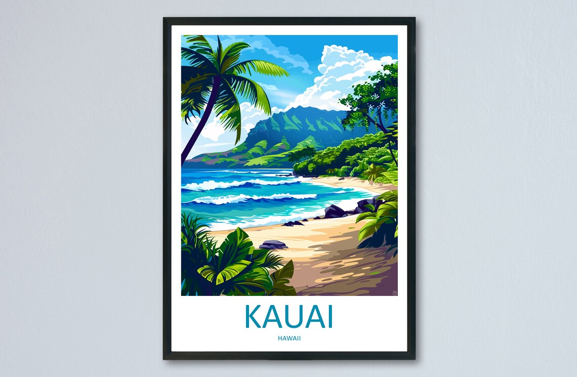 Kauai Travel Poster, Hawaii Island Decor