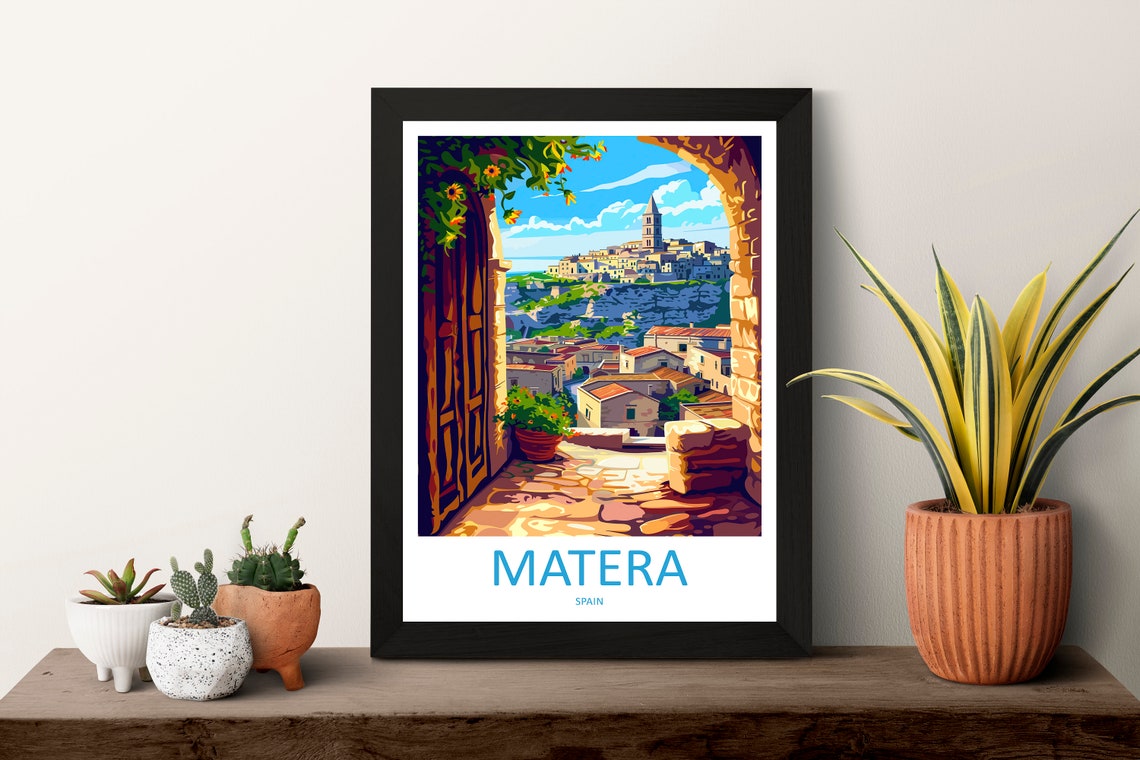 Matera Ancient Stone Town Flower Archway Viewpoint Travel Poster - Image 3
