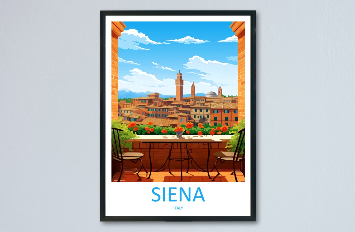 Siena Italy Terrace Overlooking Old Town Towers Tuscan Art Poster
