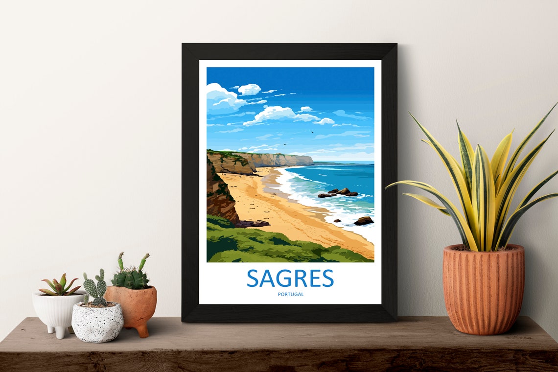 Sagres Portugal Coastal Cliffs Beach Illustrated Travel Poster - Image 3