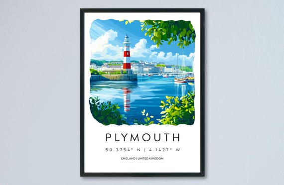 Plymouth Watercolor Travel Poster, Devon Port Art Print