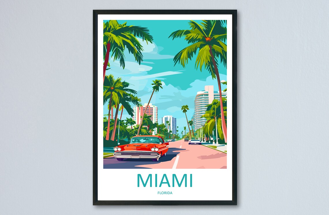Miami Travel Print Gift Lovers Travel Poster