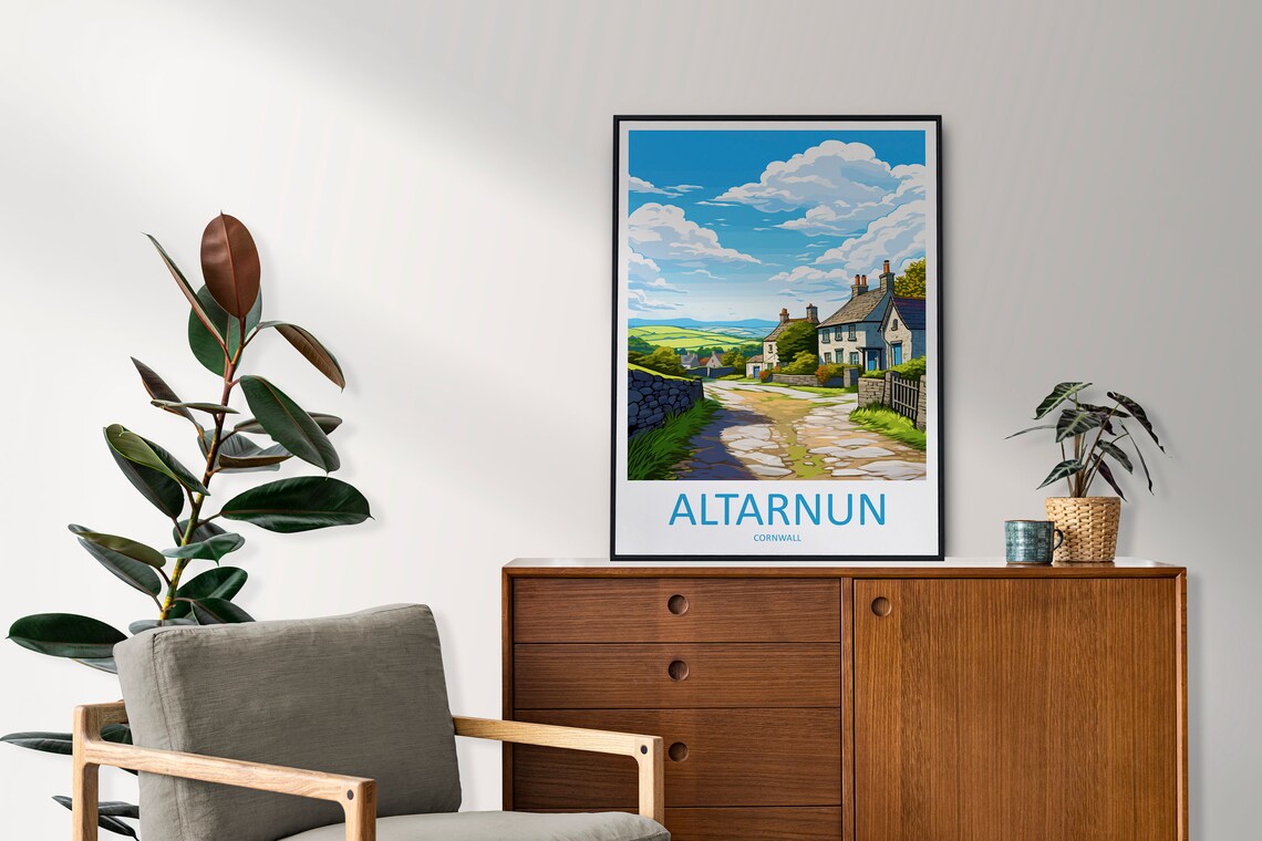 Altarnun Cornwall Stone Cottages Country Lane Travel Poster Artwork - Image 2