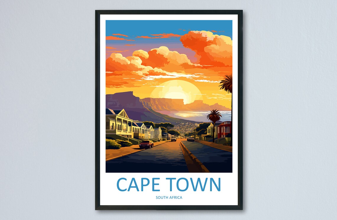 Cape Town South Africa Table Mountain Golden Sunset Street Poster