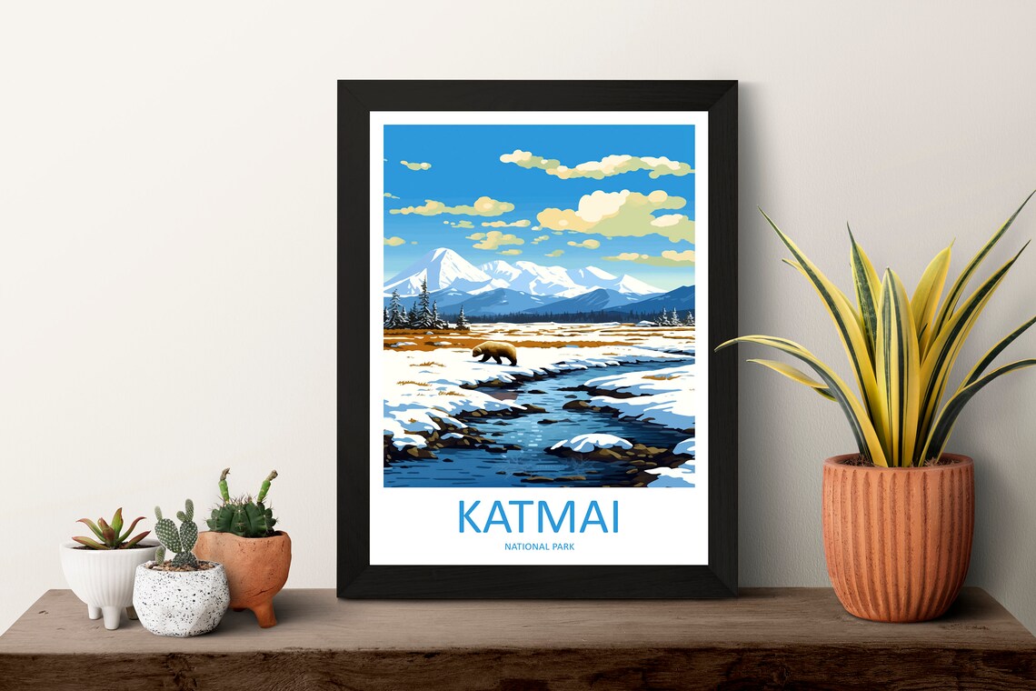Katmai National Park Brown Bear Wildflower Tundra River Poster - Image 3
