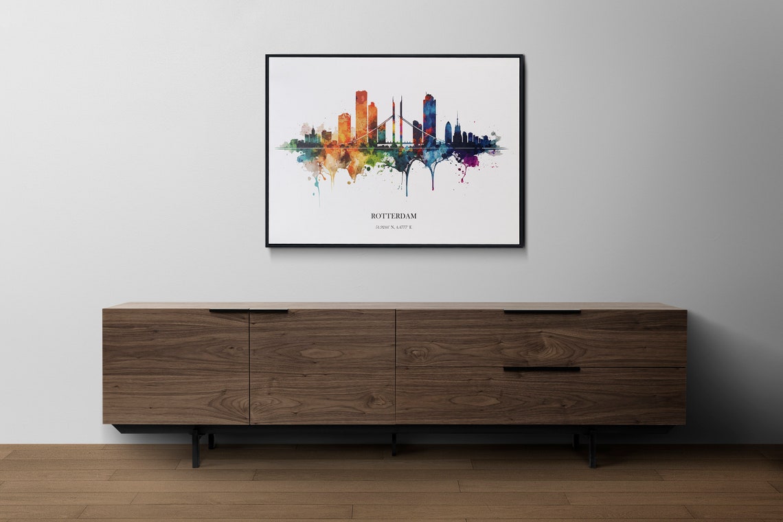 Vibrant Colorful Rotterdam Skyline Watercolor City Map Art Poster - Image 2