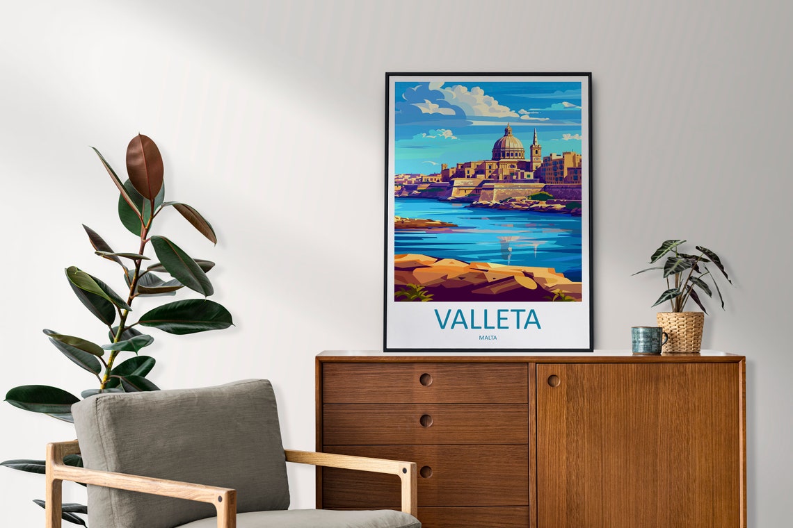 Valletta Malta Harbor Skyline with Historic Dome Vintage Style Poster - Image 2