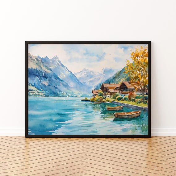 Brienz Watercolor Poster Wall Art Hanging Home Dcor Gift Lovers Switzerland