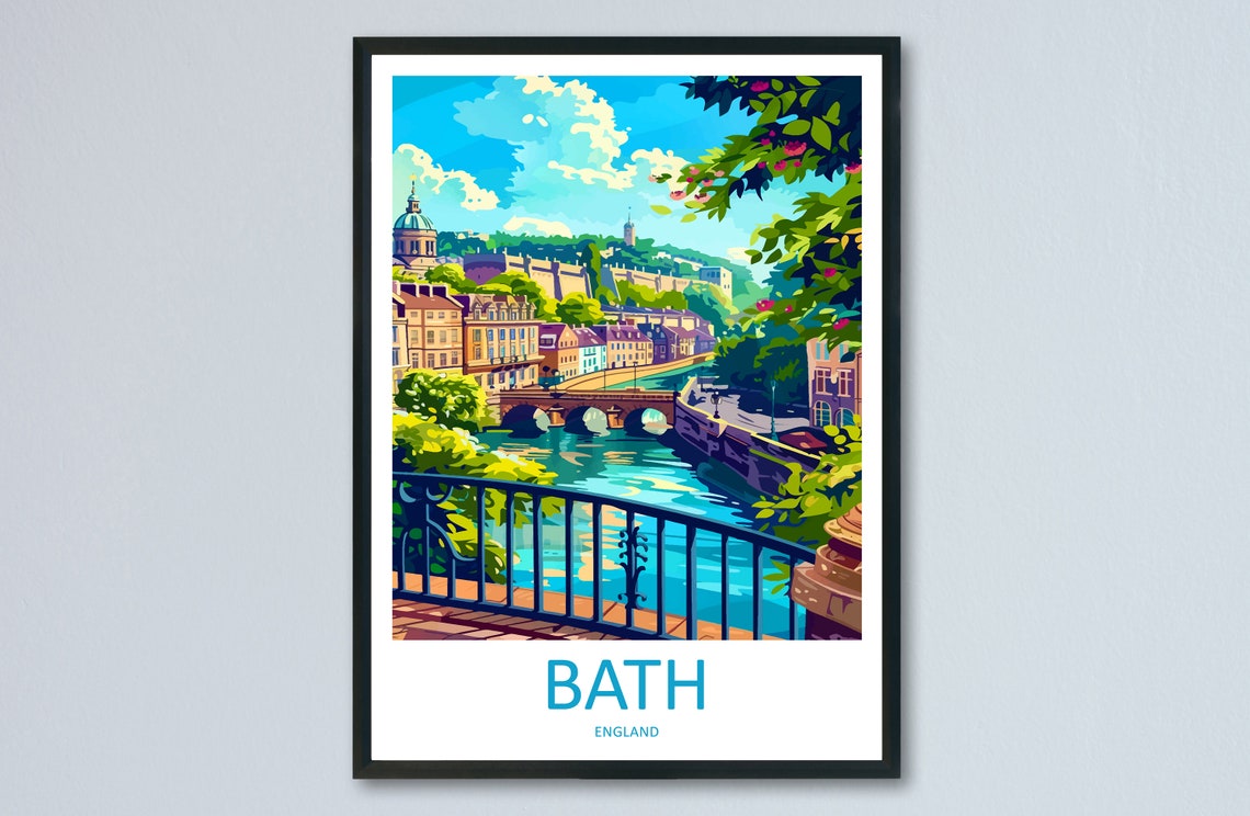 Bath England Riverside Bridge Historic City View Travel Poster