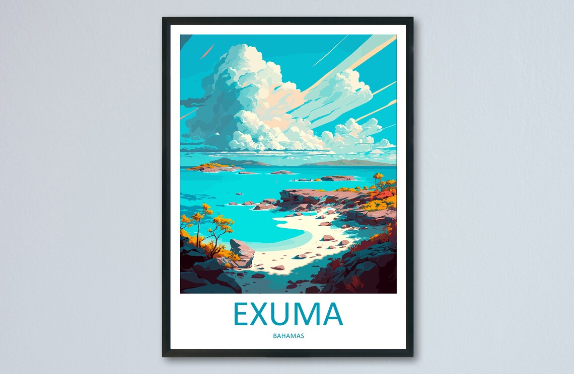 Exuma Travel Poster, Caribbean Travel Print