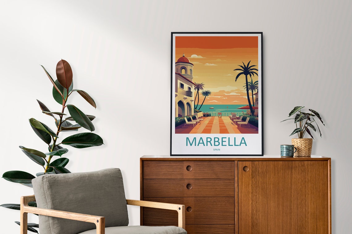 Marbella Spain Sunset Terrace Palms Ocean View Coastal Travel Poster - Image 2