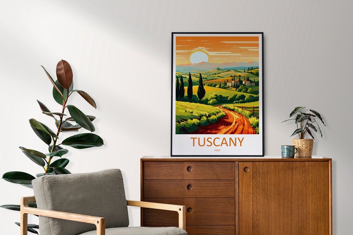 Tuscany Italy Rolling Hills Cypress Trees Sunset Countryside Poster - Image 2