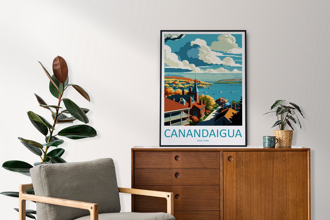 Canandaigua New York Lakeside Town Autumn Scene Travel Poster - Image 2